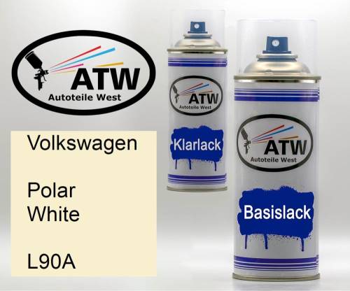 Volkswagen, Polar White, L90A: 400ml Sprühdose + 400ml Klarlack - Set, von ATW Autoteile West.